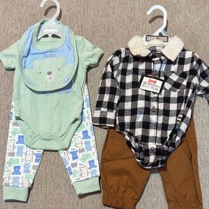 Baby Outfit Set with Bear Print and Plaid Shirt